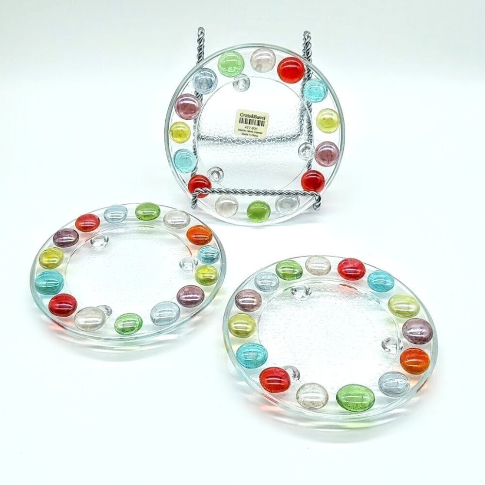 Crate & Barrel Round Glass Marble Stackable Coasters (3)